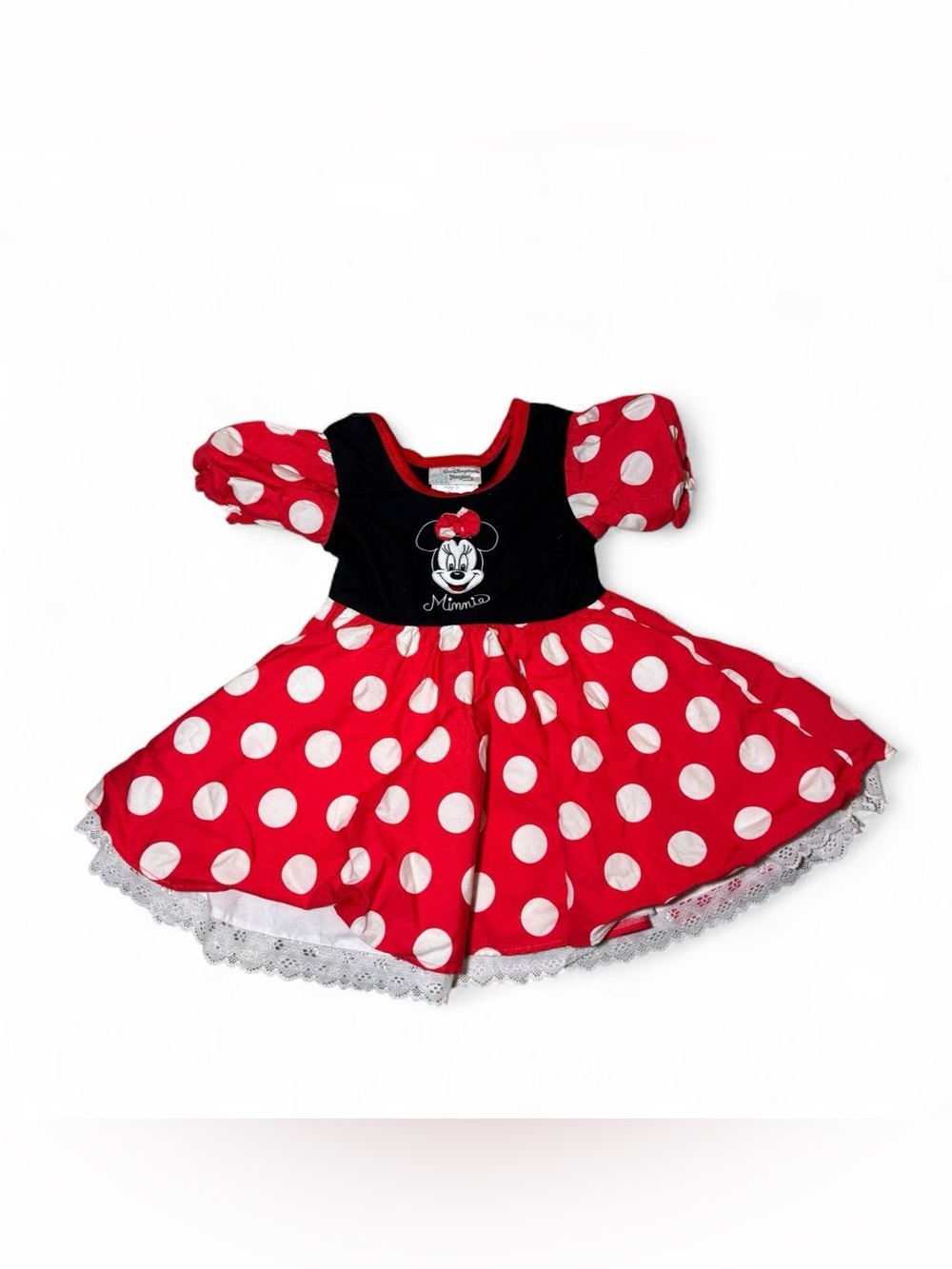 Disney Minnie Mouse red with white polka dots dress with lace trim 18 months 🔹
